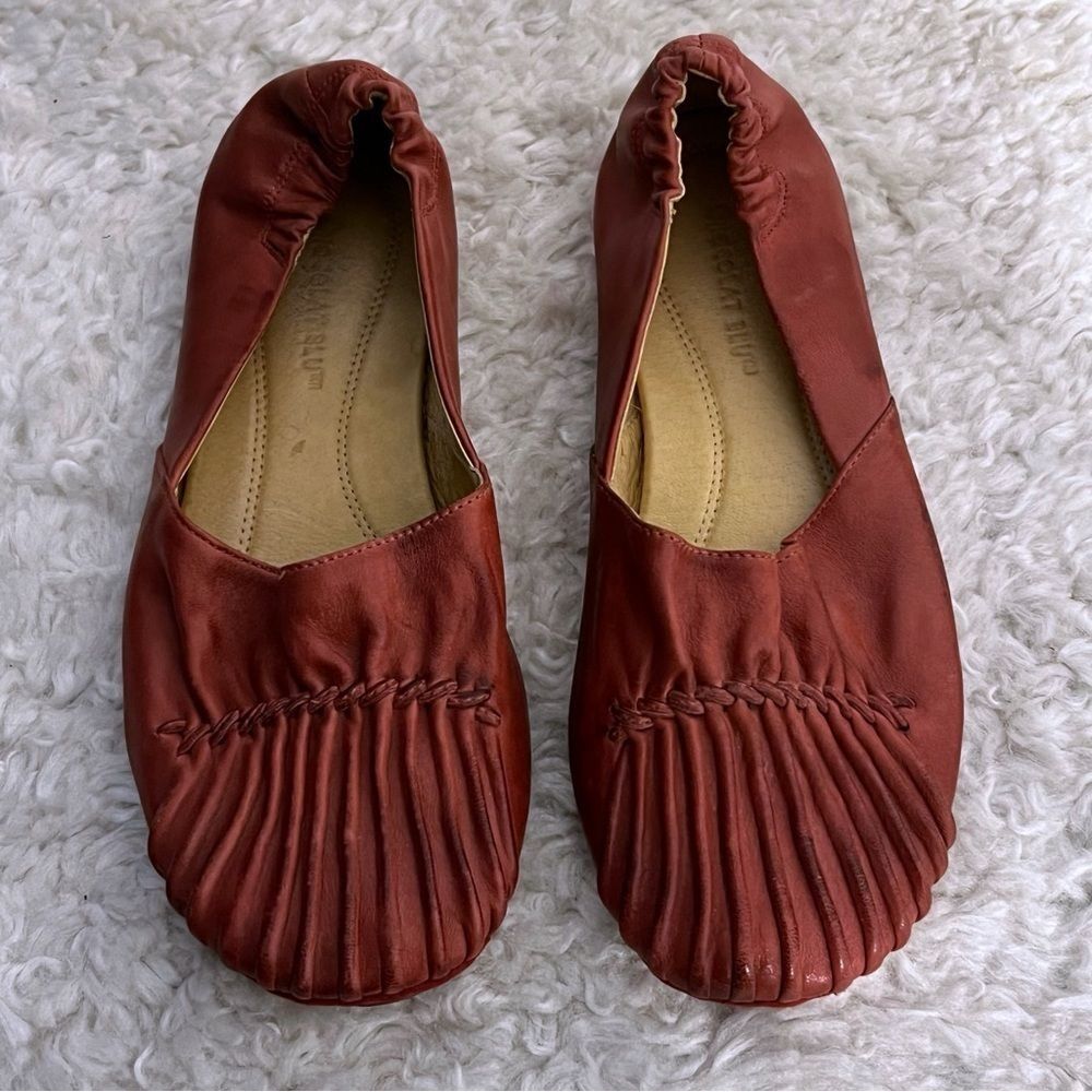 Chocolat Blu Pleated Leather Slip On Ballet Flat Rust red -Women Size 6